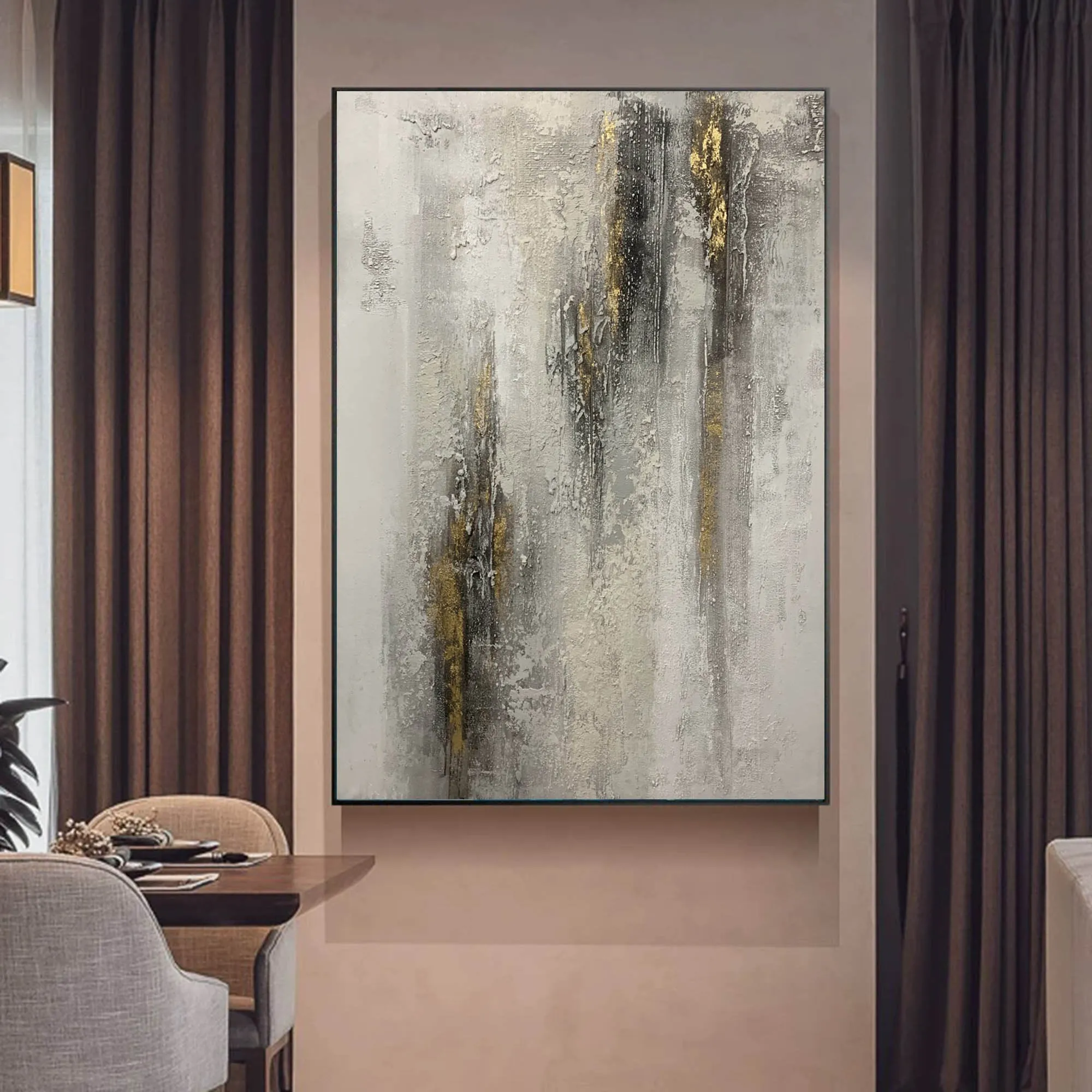 Gray White Gold Abstract Painting Contemporary Wall Art Op092