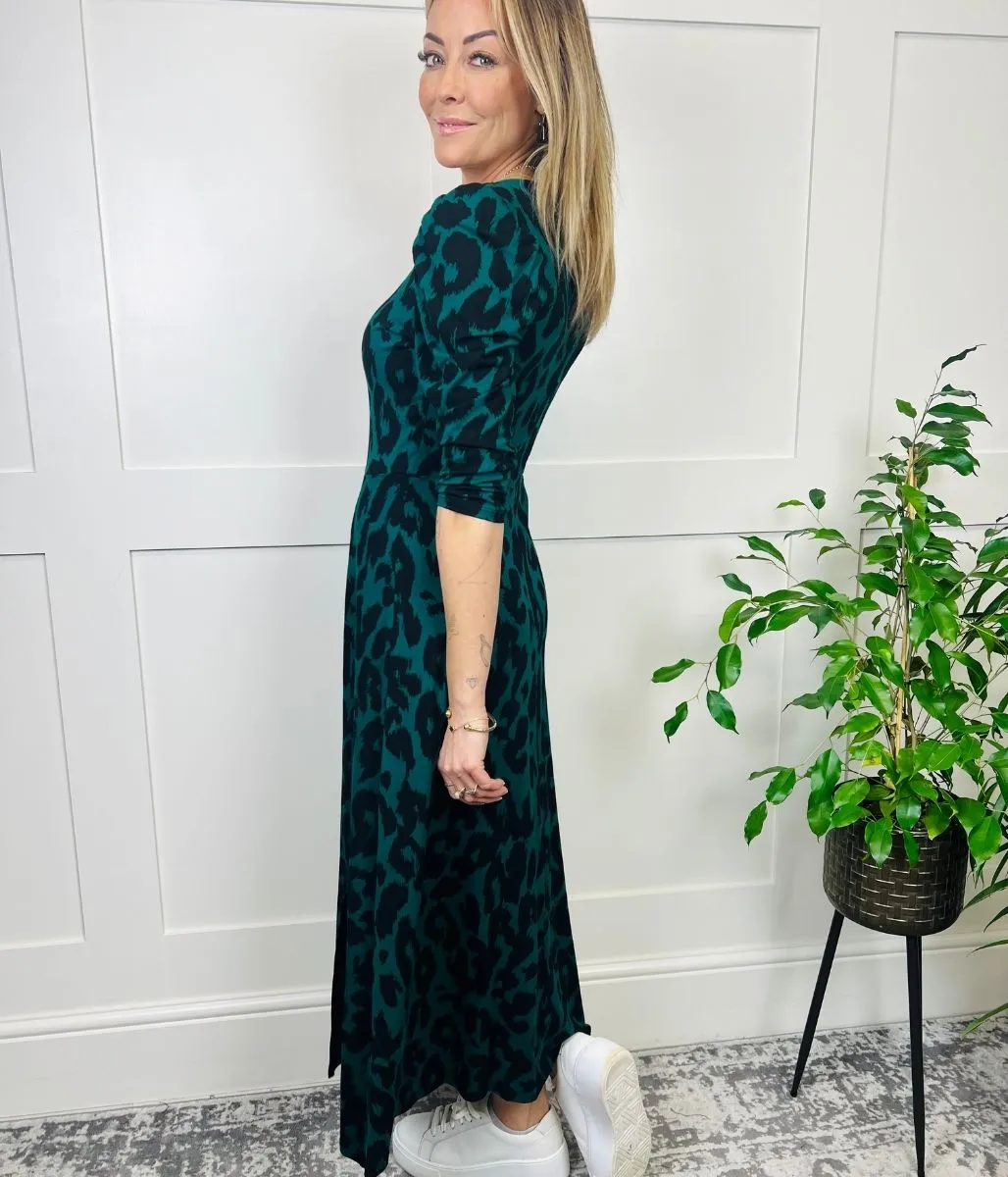 Green Animal Print Midi Dress