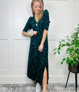 Green Animal Print Midi Dress