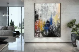 Grey Blue Yellow Abstract Painting Giant Canvas Painting Qp042