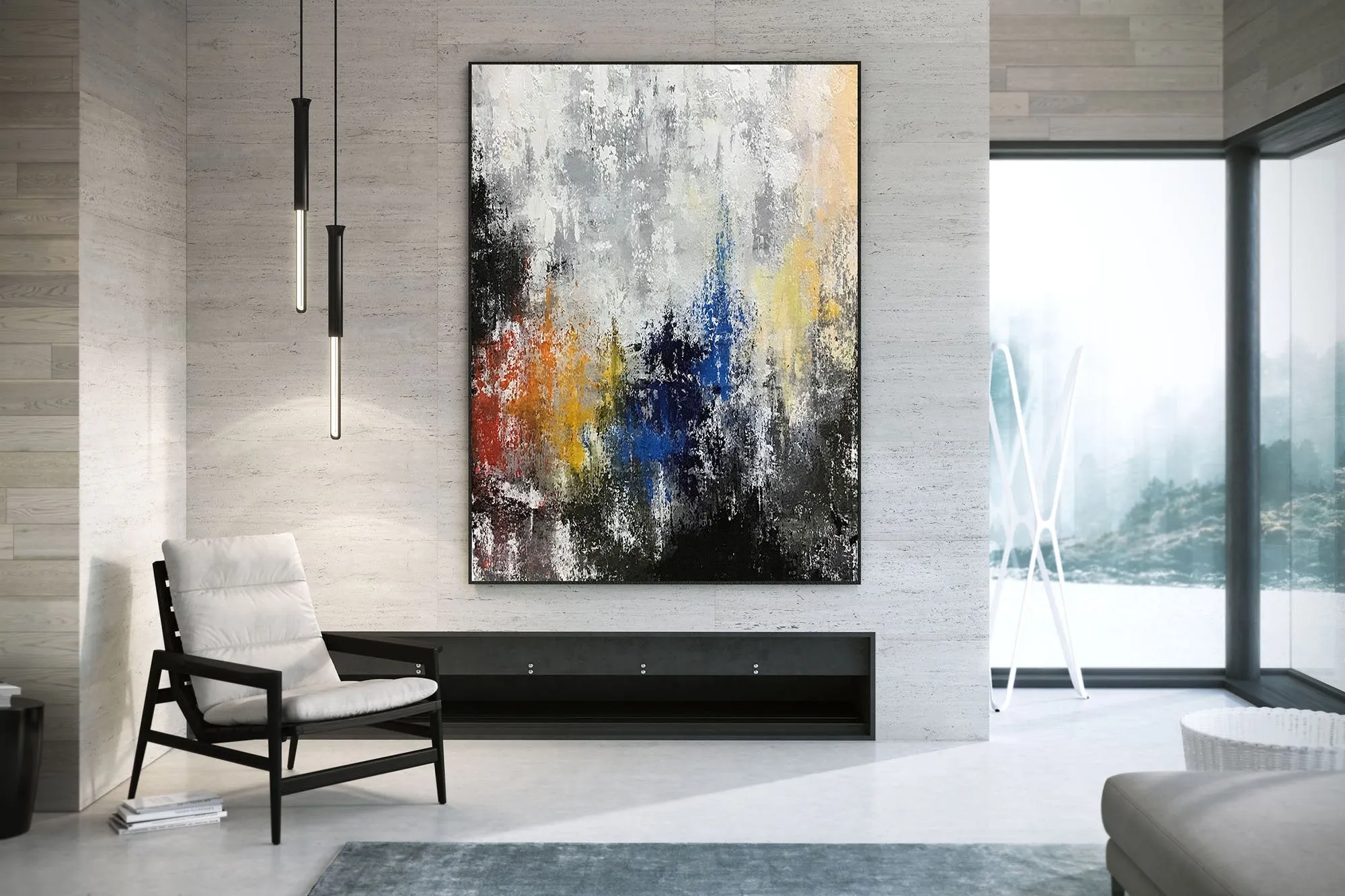 Grey Blue Yellow Abstract Painting Giant Canvas Painting Qp042