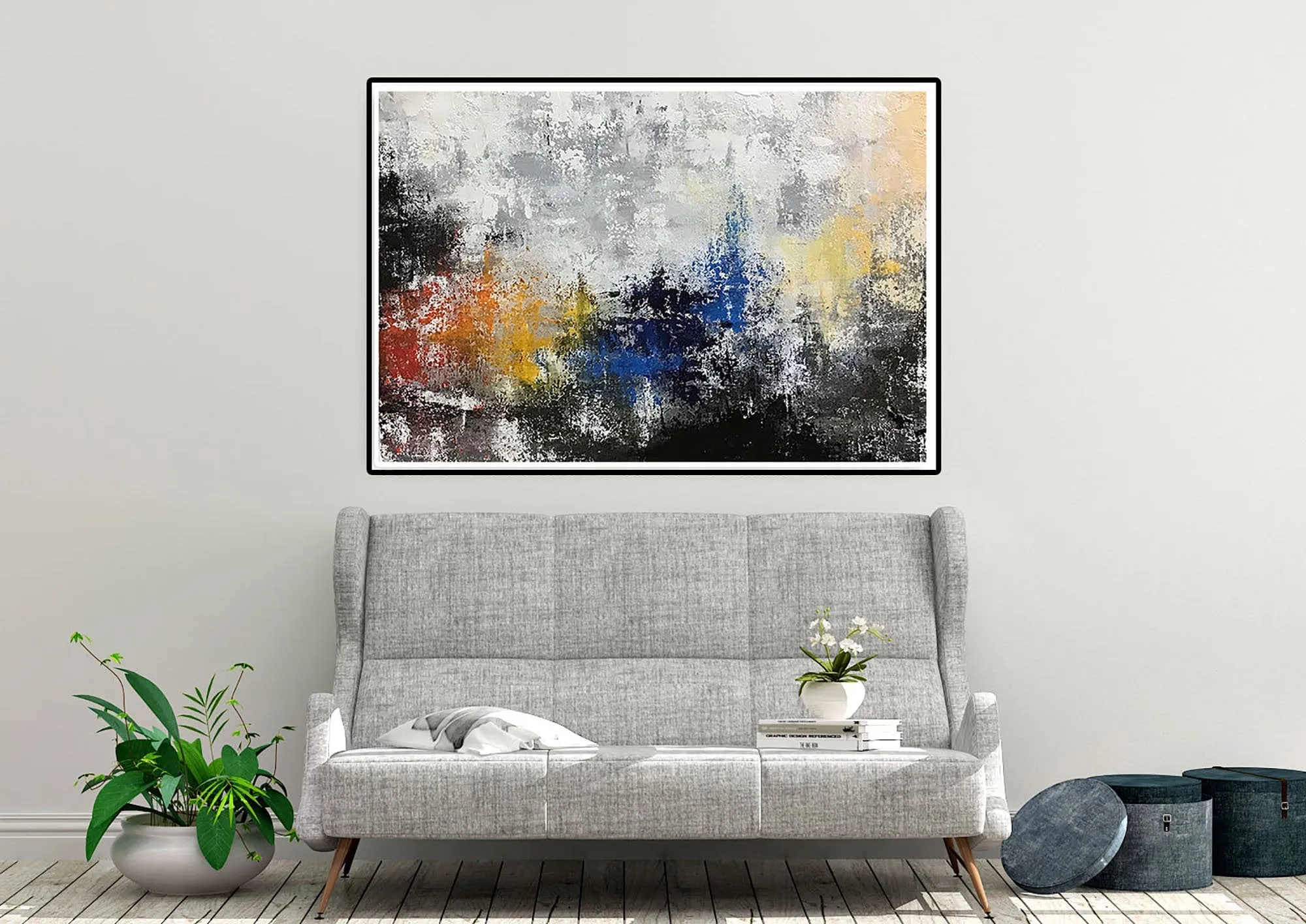 Grey Blue Yellow Abstract Painting Giant Canvas Painting Qp042