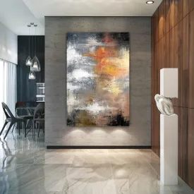 Grey Orange White Abstract Painting Colorful Abstract Art Fp061