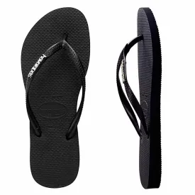 Havaianas Slim Metal Logo Black/Silver Thongs