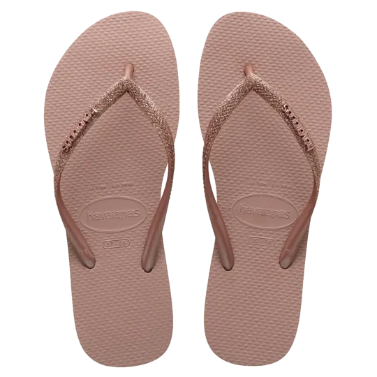 Havaianas Slim Metal Logo Glitter Thongs - Crocus Rose