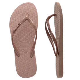 Havaianas Slim Metal Logo Glitter Thongs - Crocus Rose