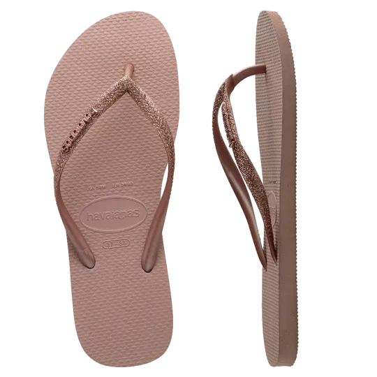 Havaianas Slim Metal Logo Glitter Thongs - Crocus Rose