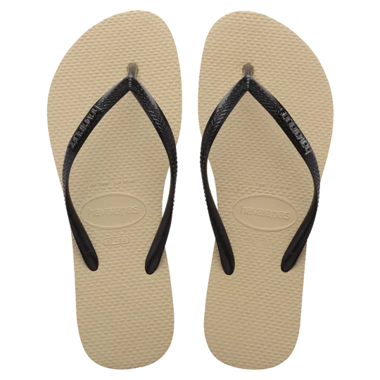 Havaianas Slim Metal Logo Thongs - Sand Grey/Black