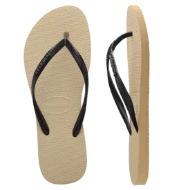 Havaianas Slim Metal Logo Thongs - Sand Grey/Black