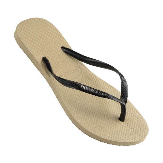 Havaianas Slim Metal Logo Thongs - Sand Grey/Black