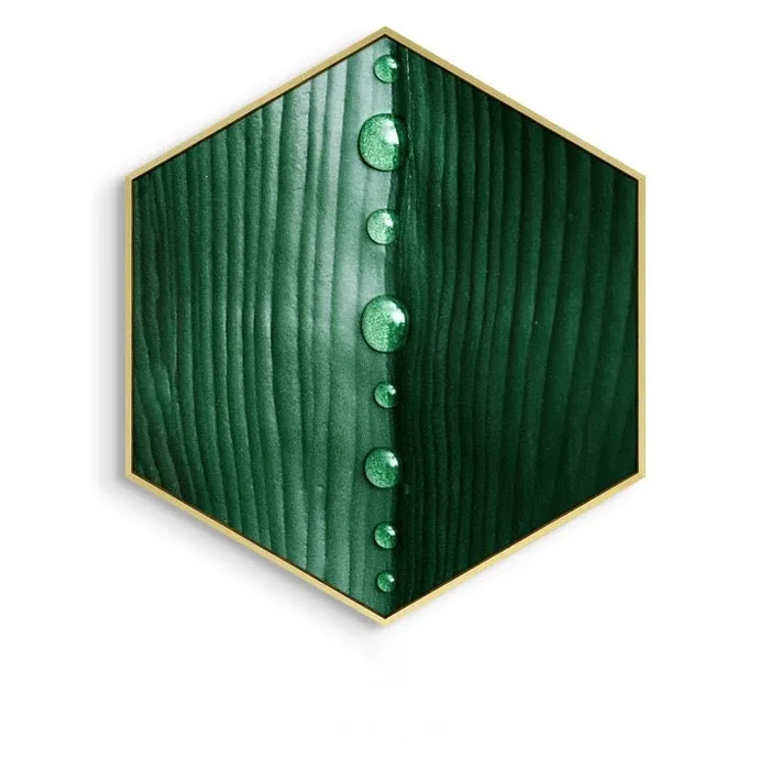 Hexagon Green Leaf Wall Art With Frame