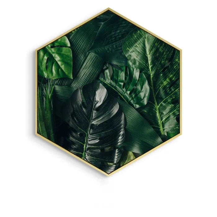 Hexagon Green Leaf Wall Art With Frame