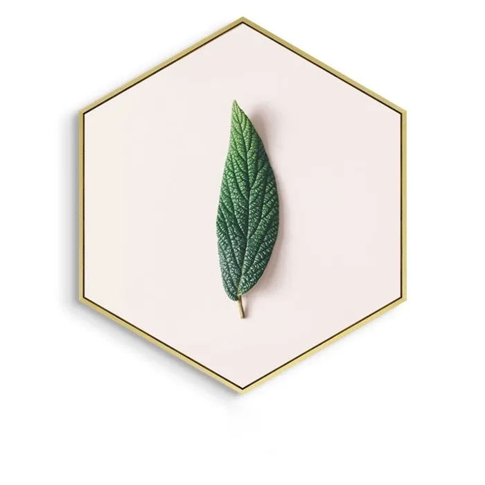 Hexagon Green Leaf Wall Art With Frame