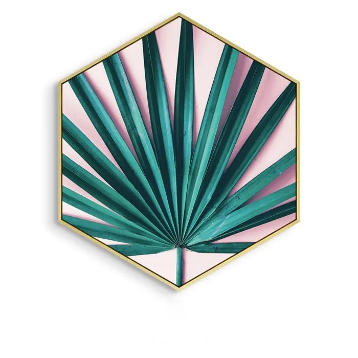 Hexagon Green Leaf Wall Art With Frame