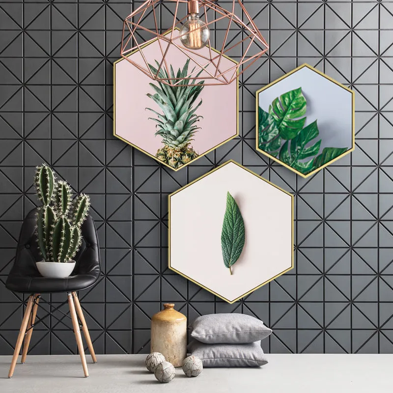 Hexagon Green Leaf Wall Art With Frame