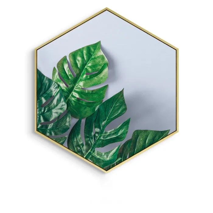 Hexagon Green Leaf Wall Art With Frame