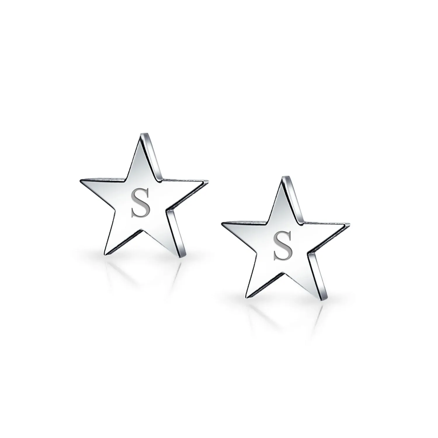 Initial A-Z Patriotic Celestial Star Stud Earrings Stainless Steel 10MM