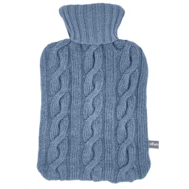 Lambswool Blend Cable Knit Hot Water Bottle Cover - Denim Blue