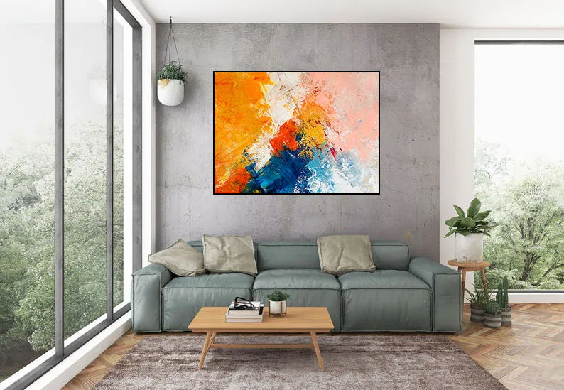 Large Contemporary Paintings on Canvas,Yellow Blue Modern Wall Art Gp064