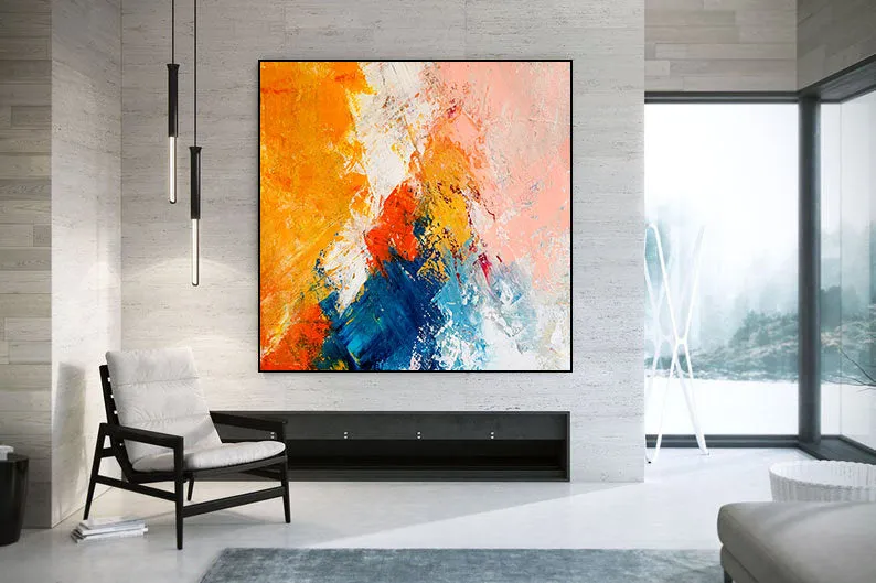 Large Contemporary Paintings on Canvas,Yellow Blue Modern Wall Art Gp064