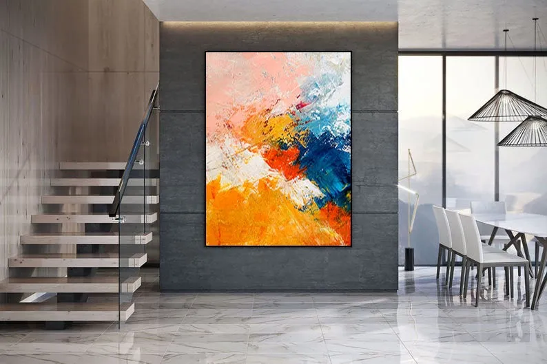 Large Contemporary Paintings on Canvas,Yellow Blue Modern Wall Art Gp064