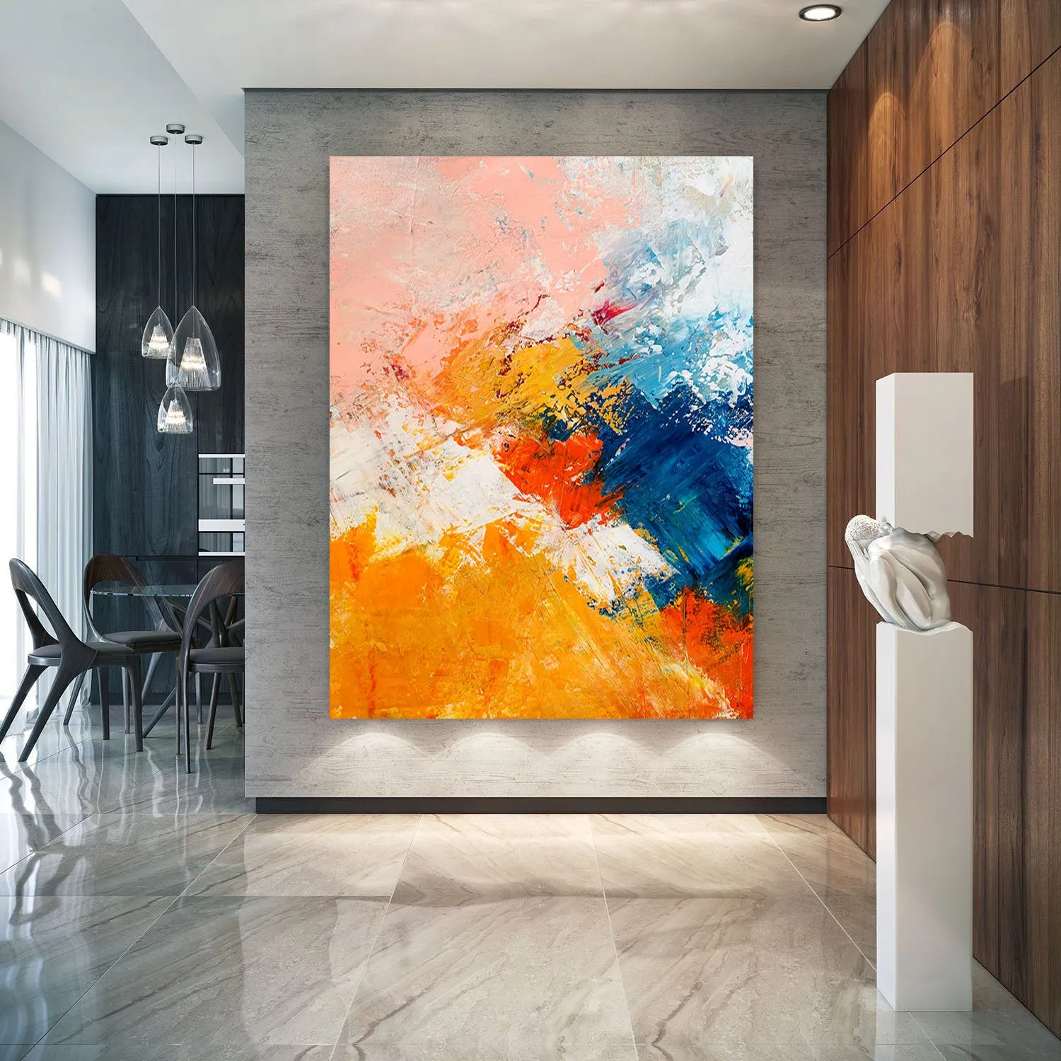 Large Contemporary Paintings on Canvas,Yellow Blue Modern Wall Art Gp064