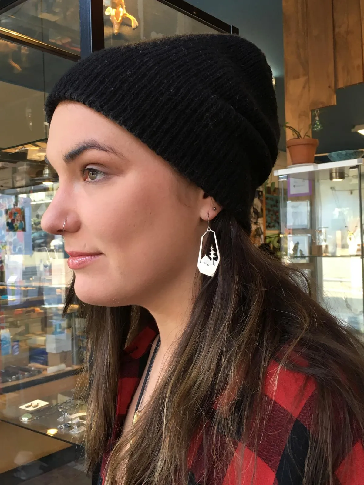 Layered Conifer Tree and Mountain Earrings