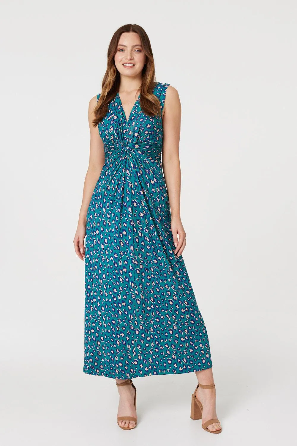 Printed Gathered Front Maxi Dress