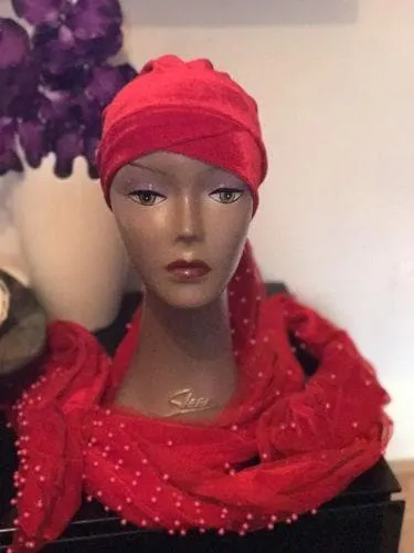 Red Fully Beaded  Double velvet Turban headwraps ....available in diff colour