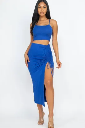 Royal Crop Top & Ruched Midi Skirt Set S-3XL