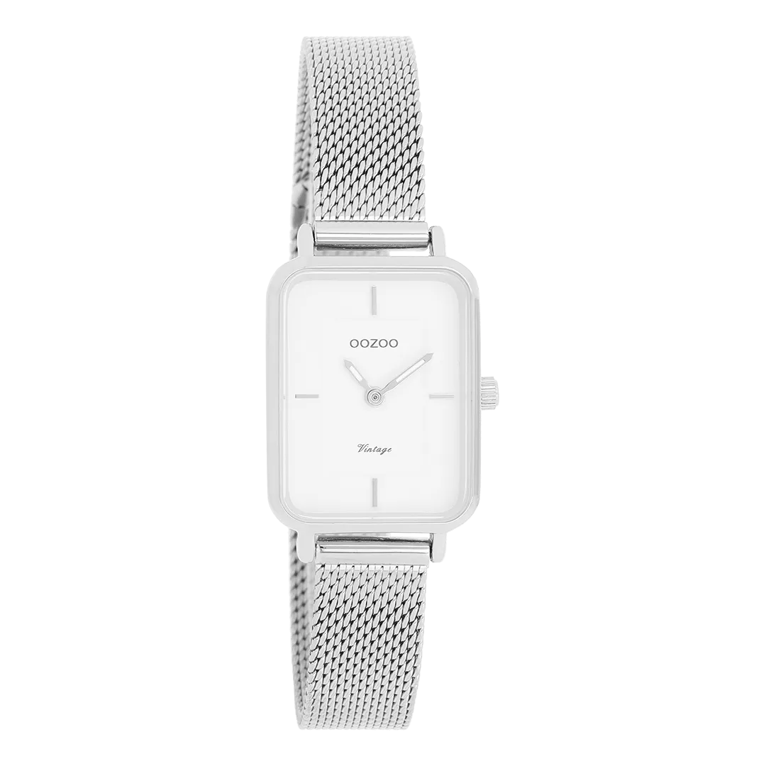 Silver coloured OOZOO watch with silver coloured metal mesh bracelet - C20350