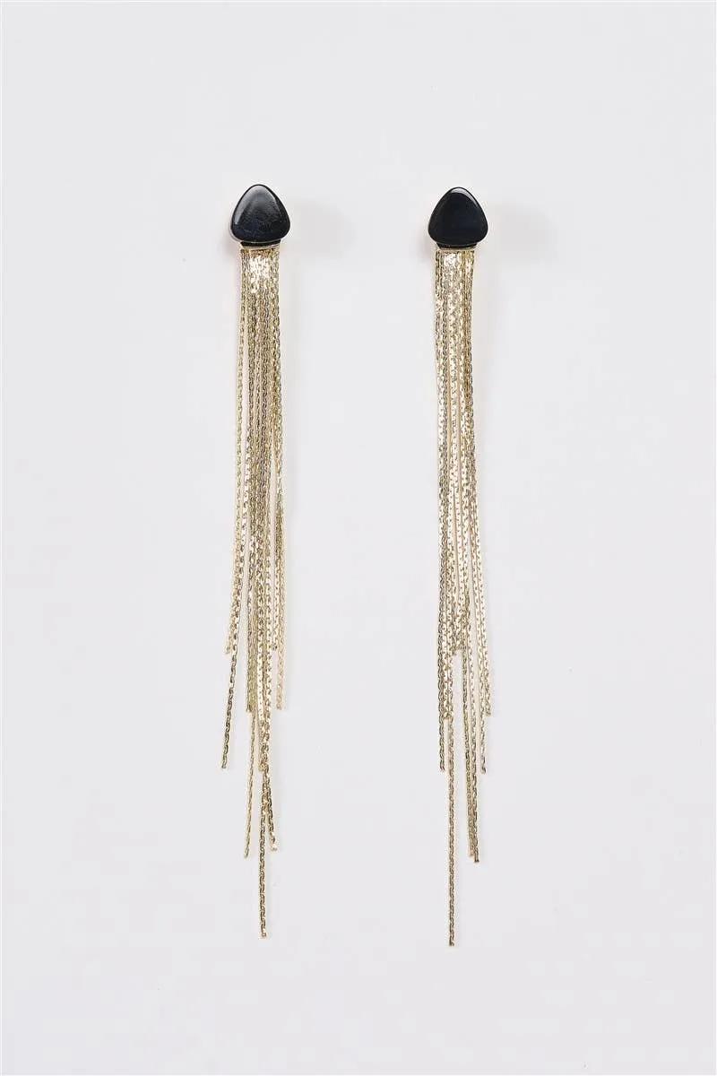 Wholesale Long Tassel Drop Earrings - Black/Gold