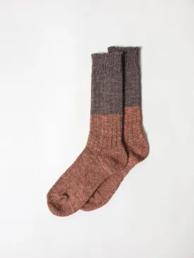 Wool Cotton Slab Socks, Brown